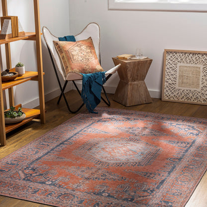 BLAIRE Machine Washable Traditional Boho Burnt Orange Area Rug Roomscene