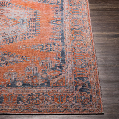 BLAIRE Machine Washable Traditional Boho Burnt Orange Area Rug Front