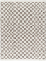Kittu Shaggy Modern Plush Pile Light Grey Checkered Rug