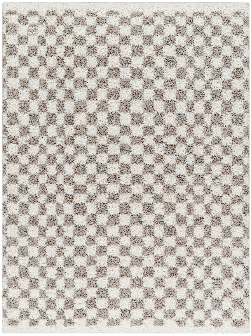 Kittu Shaggy Modern Plush Pile Light Grey Checkered Rug