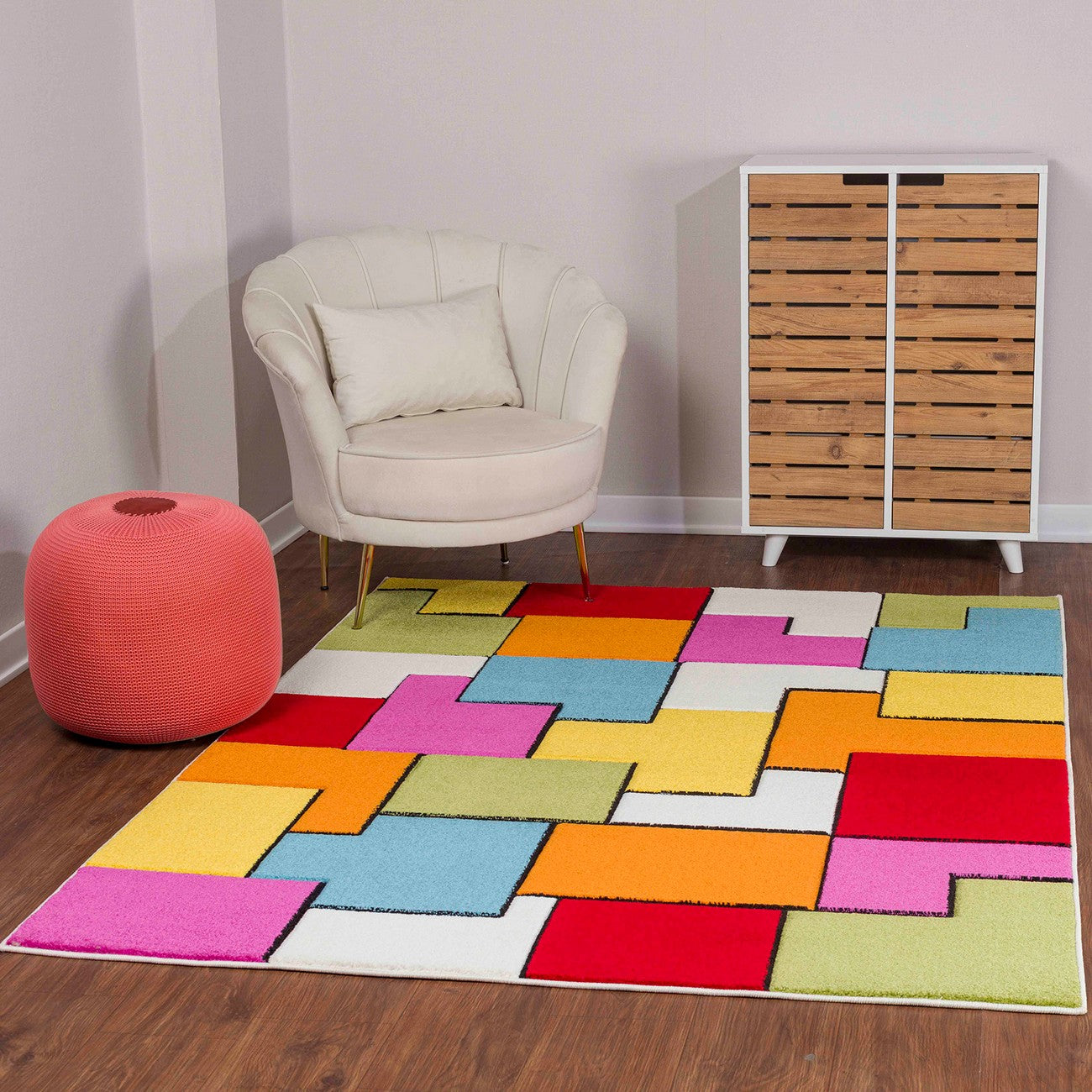 BONNIE Scandi LBU2314 Geometric Multicolour Area Rug Roomscene