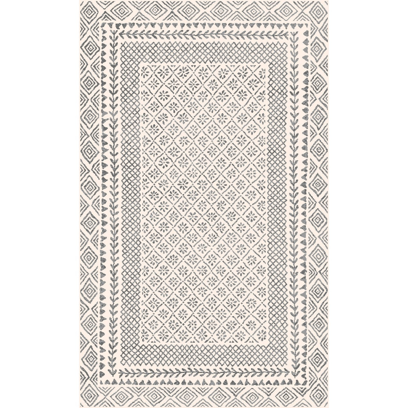 AMBRE Scandi Geometric Charcoal Light Beige Area Rug Flat