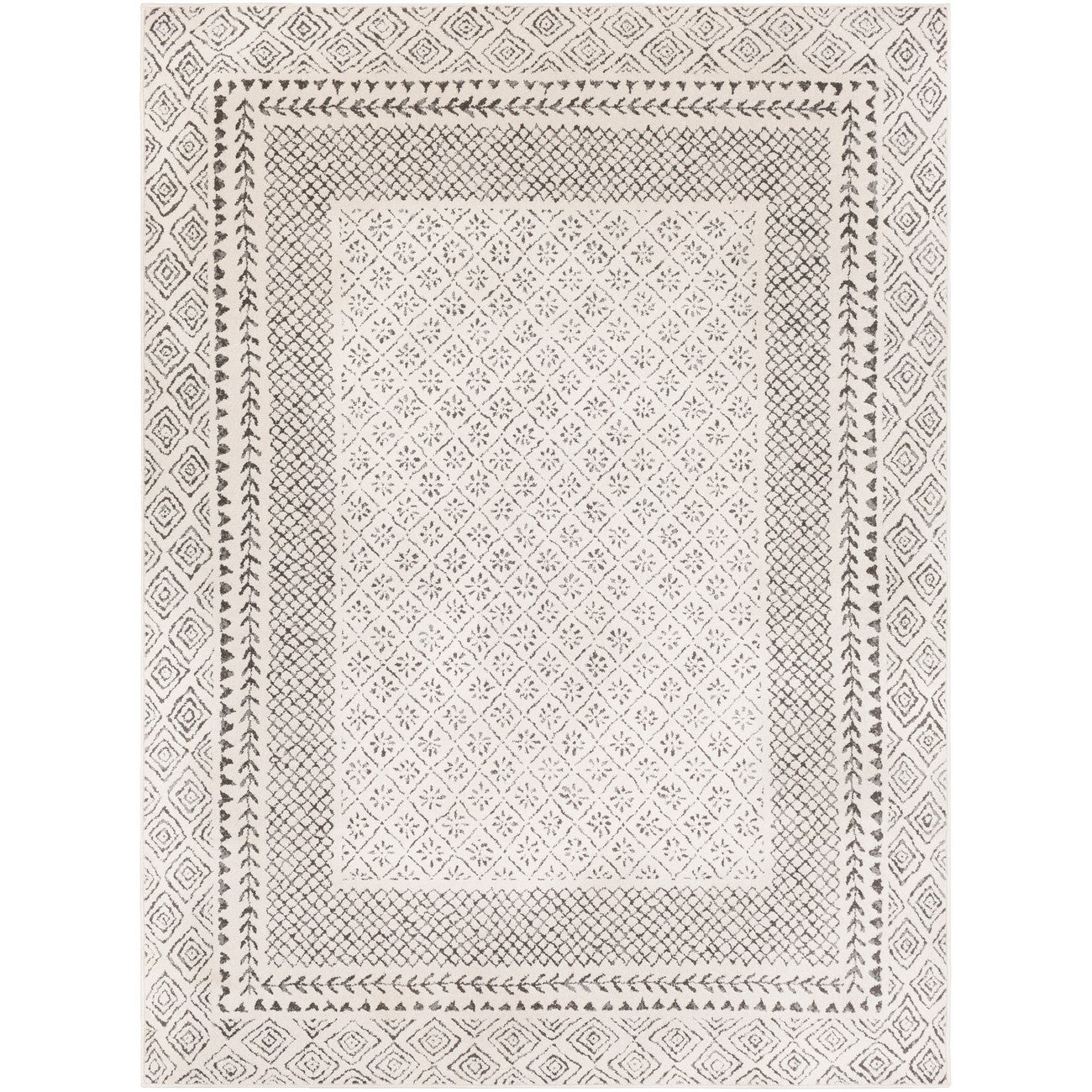 AMBRE Scandi Geometric Charcoal Light Beige Area Rug Flat
