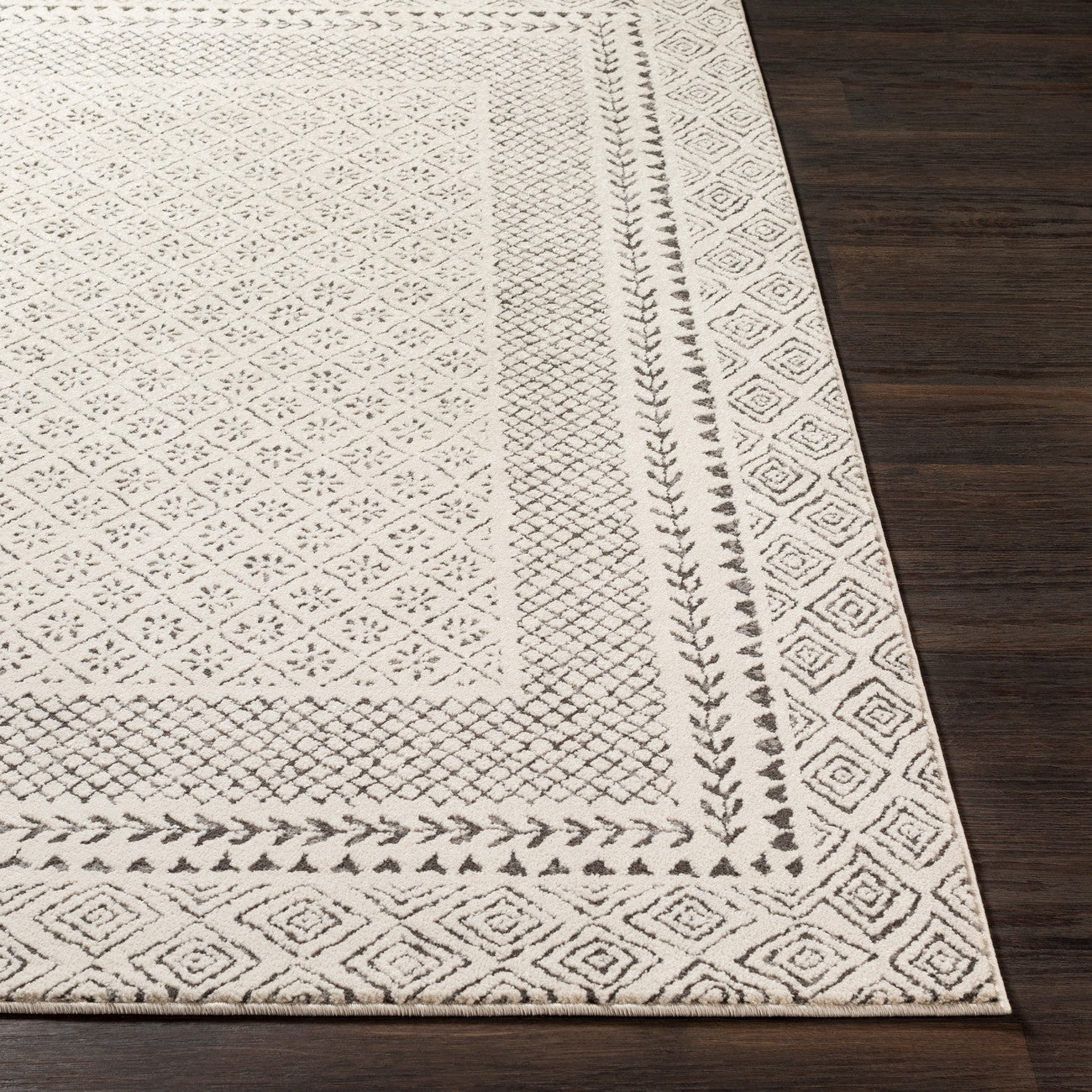 AMBRE Scandi Geometric Charcoal Light Beige Area Rug Front