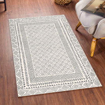 AMBRE Scandi Geometric Charcoal Light Beige Area Rug Roomscene