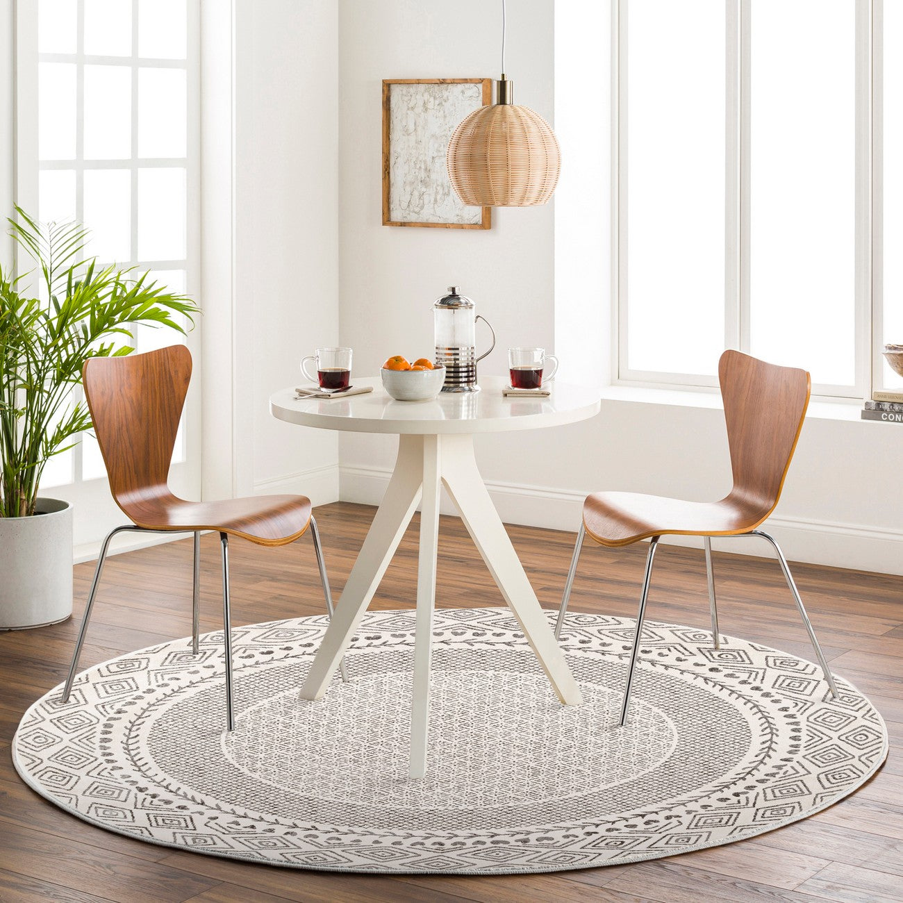 AMBRE Scandi Geometric Charcoal Light Beige Area Rug Roomscene