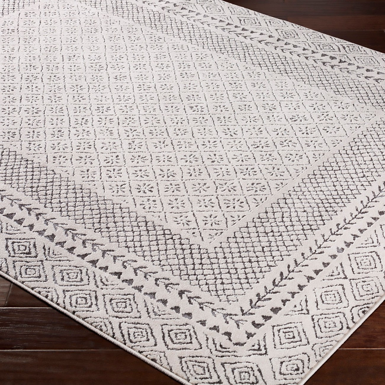 AMBRE Scandi Geometric Charcoal Light Beige Area Rug Corner