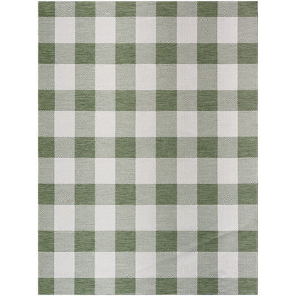 BIDDI Indoor & Outdoor Modern Dark Moss Checkered Area Rug Flat