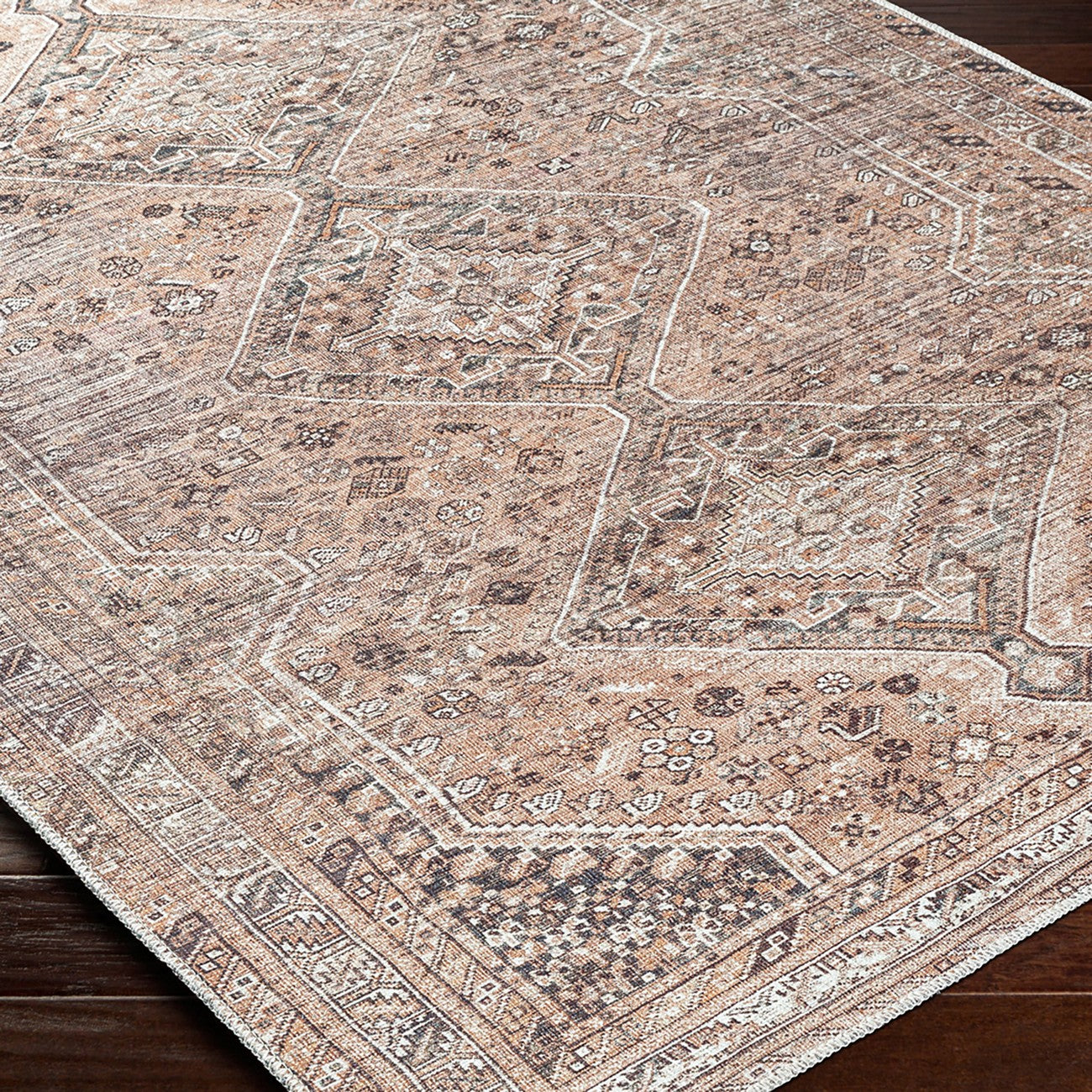 CALYPSO Machine Washable Traditional Boho Cider Area Rug Corner