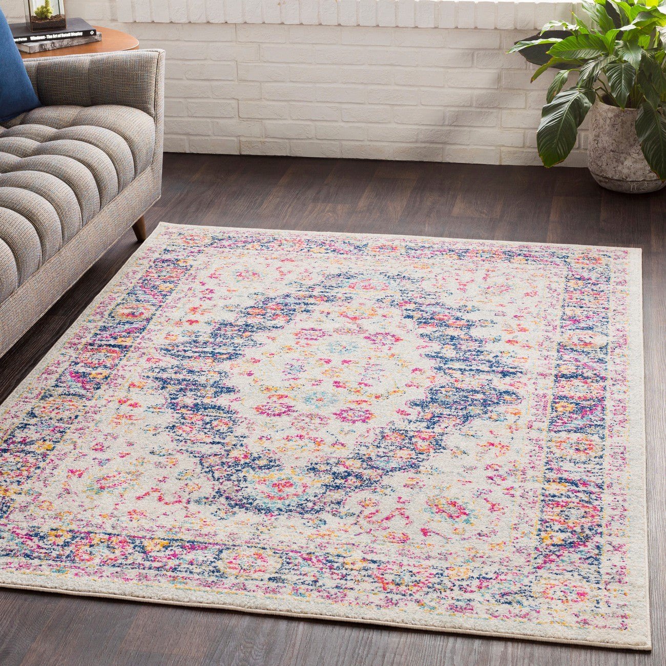 CANDY Vintage Oriental Boho Dark Blue Area Rug Roomscene