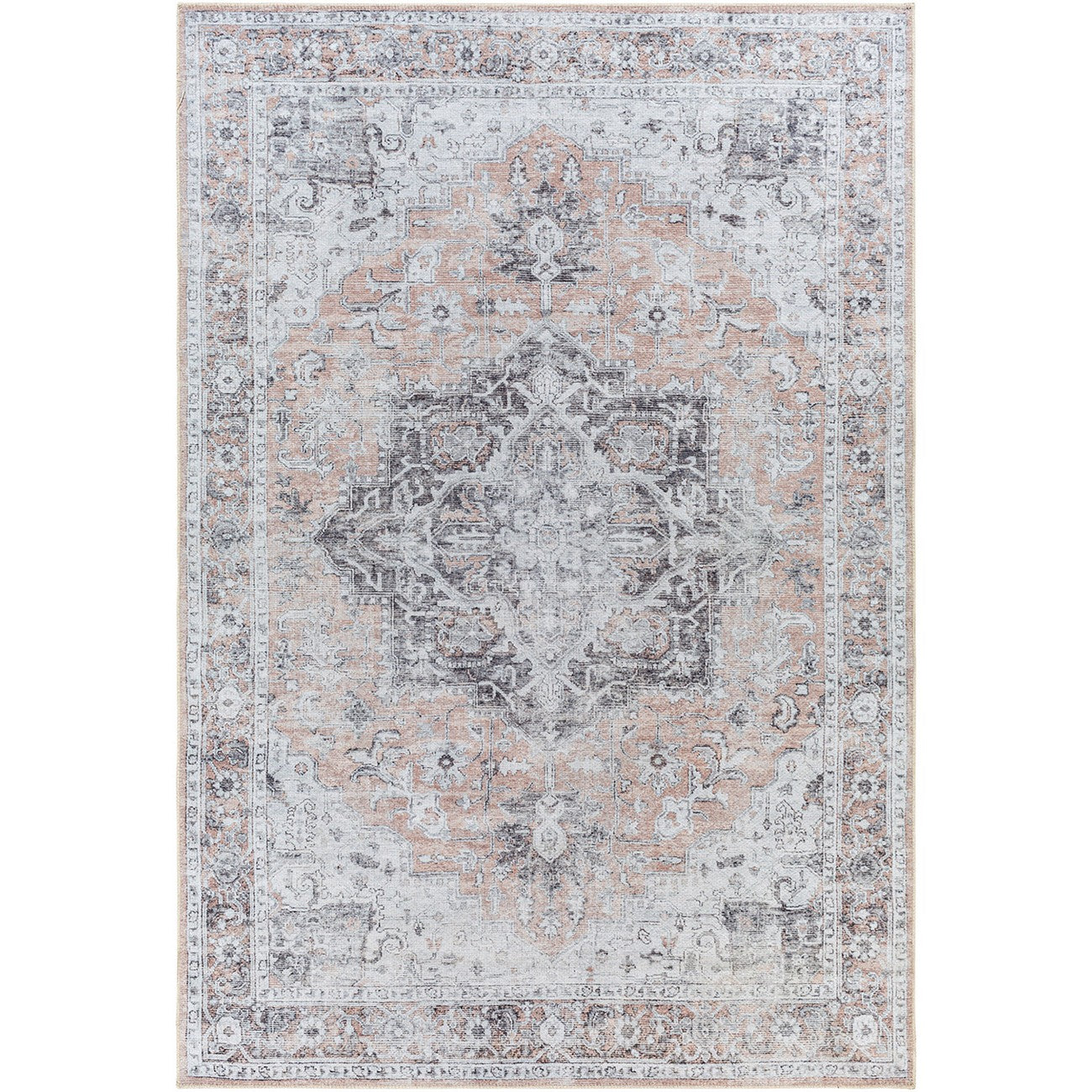 CAPUCINE Machine Washable Modern Boho Grey Area Rug Flat
