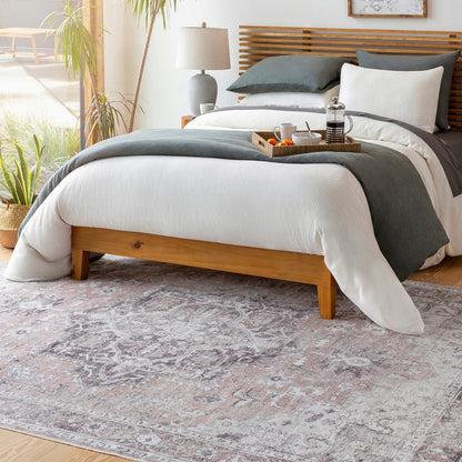 CAPUCINE Machine Washable Modern Boho Grey Area Rug Roomscene