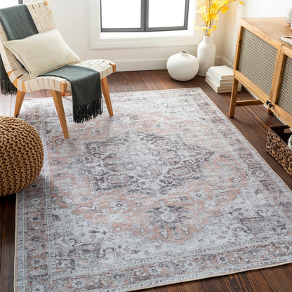 CAPUCINE Machine Washable Modern Boho Grey Area Rug Roomscene