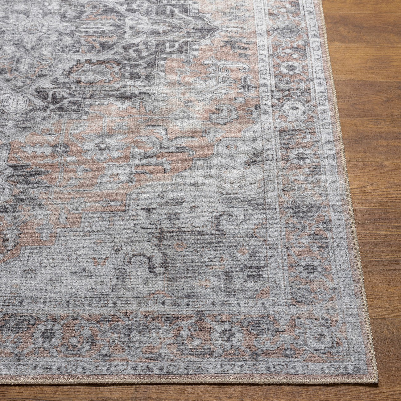 CAPUCINE Machine Washable Modern Boho Grey Area Rug Front