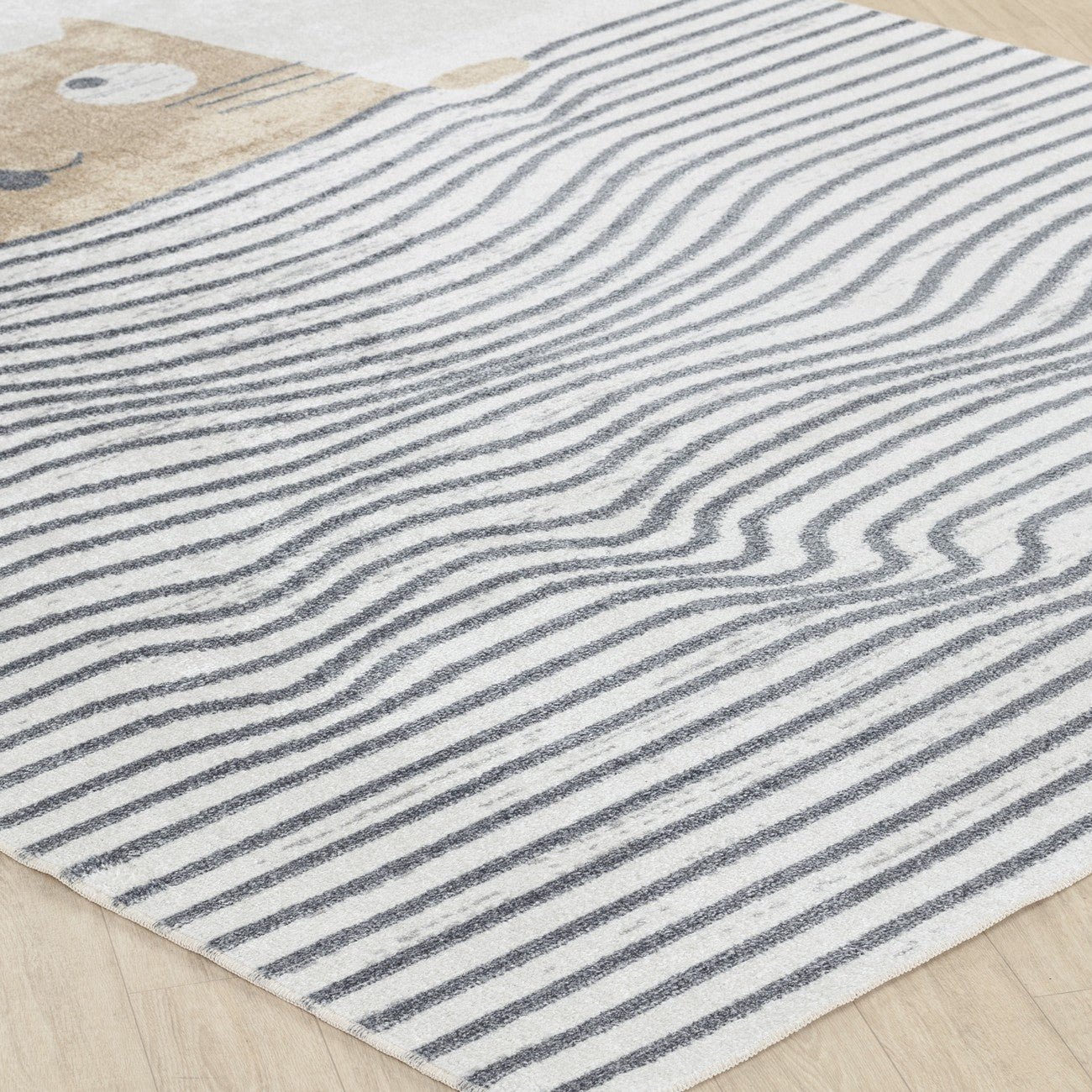 CATNAP Machine Washable Brown/Beige Kids Room Rug Corner