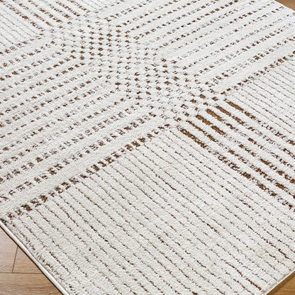 CHARLAINE Galey Alix x Livabliss Modern Scandi High Pile Ivory/Dark Brown Area Rug Corner