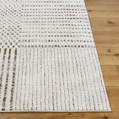 CHARLAINE Galey Alix x Livabliss Modern Scandi High Pile Ivory/Dark Brown Area Rug Front