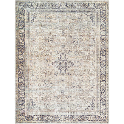 CHETNA Becki Owens x Livabliss Machine Washable Oriental Boho Warm Grey/Khaki Area Rug Flat