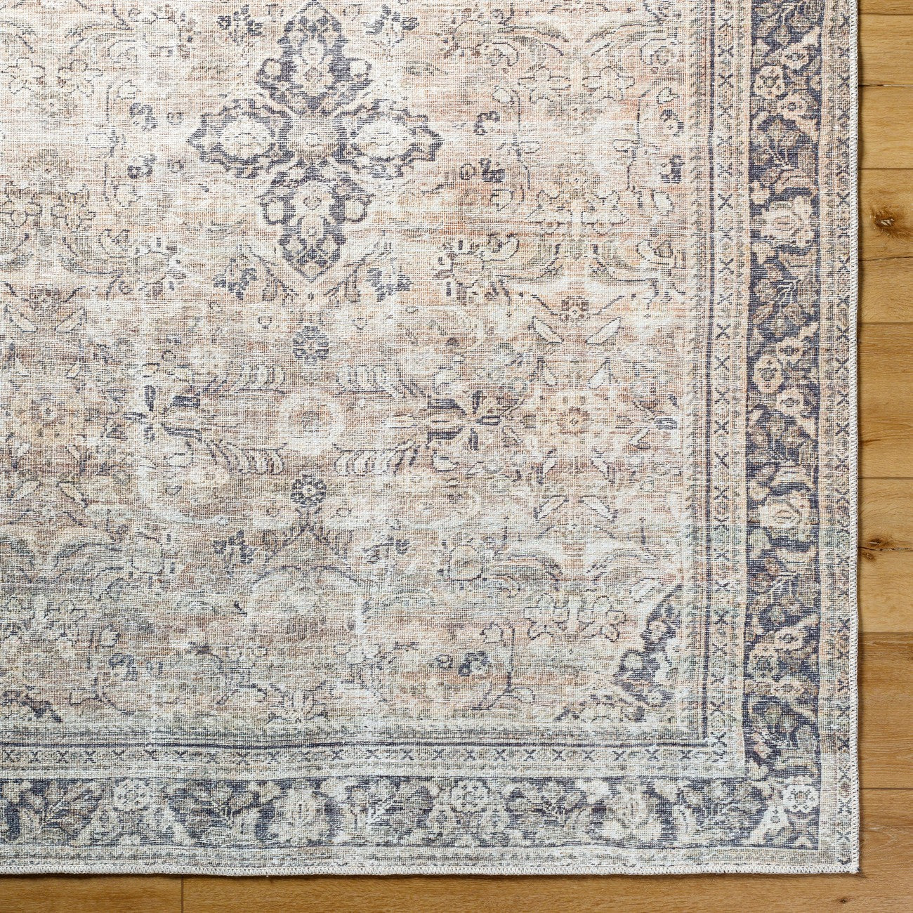 CHETNA Becki Owens x Livabliss Machine Washable Oriental Boho Warm Grey/Khaki Area Rug Overhead