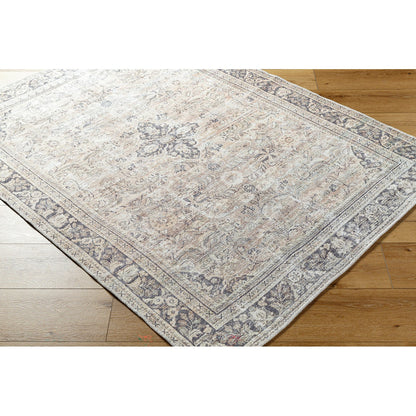 CHETNA Becki Owens x Livabliss Machine Washable Oriental Boho Warm Grey/Khaki Area Rug Corner