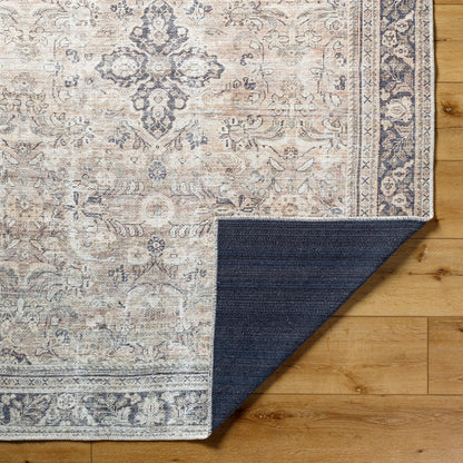 CHETNA Becki Owens x Livabliss Machine Washable Oriental Boho Warm Grey/Khaki Area Rug Fold