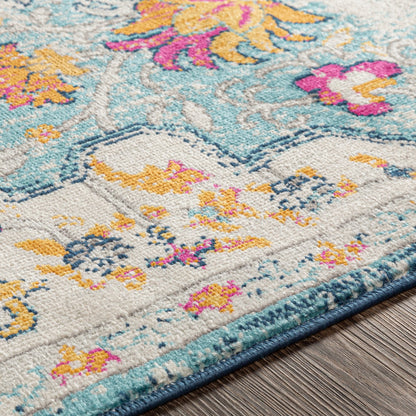 CHINU Vintage Traditional Oriental Boho Sky Blue/Saffron Area Rug Texture