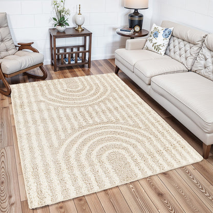 CHRISTINA Shaggy Modern Plush Pile Beige Area Rug Roomscene