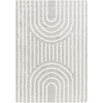 CHRISTINA Shaggy Modern Plush Pile Light Grey Area Rug Flat