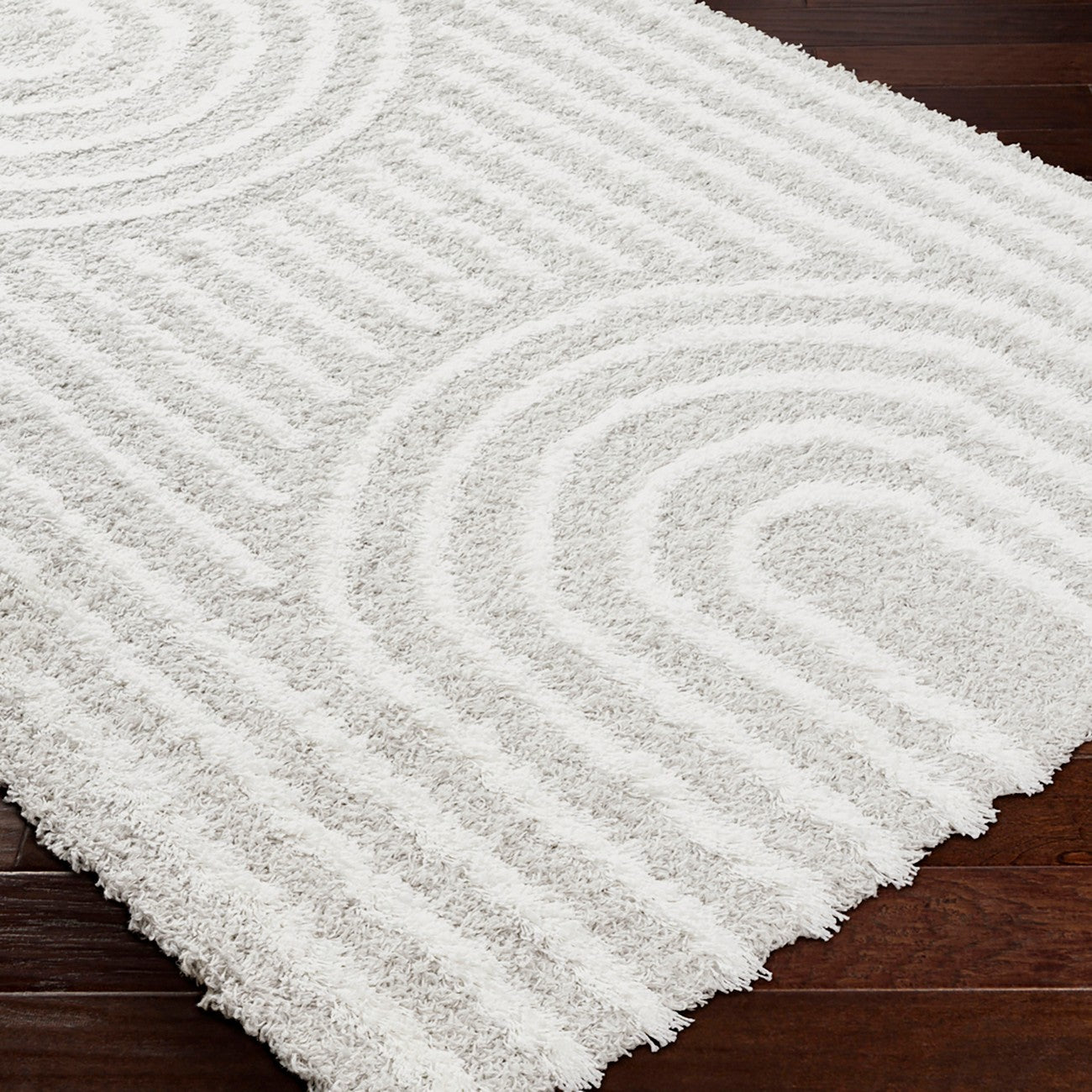 CHRISTINA Shaggy Modern Plush Pile Light Grey Area Rug Corner