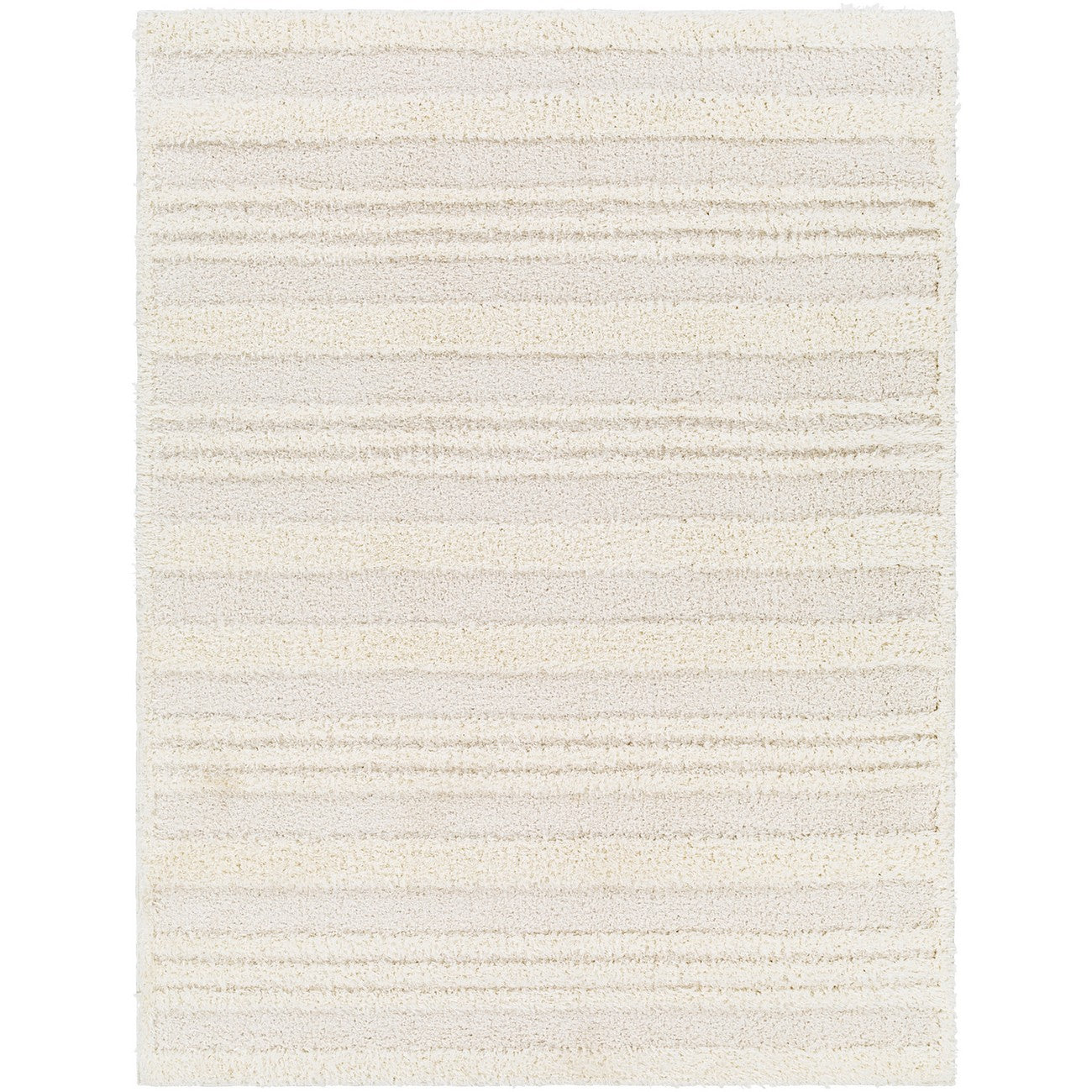 CHUMINI Shaggy Modern Plush Pile Cream Striped Area Rug Flat