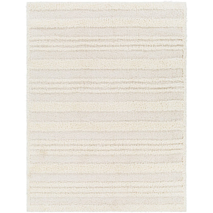 CHUMINI Shaggy Modern Plush Pile Cream Striped Area Rug Flat