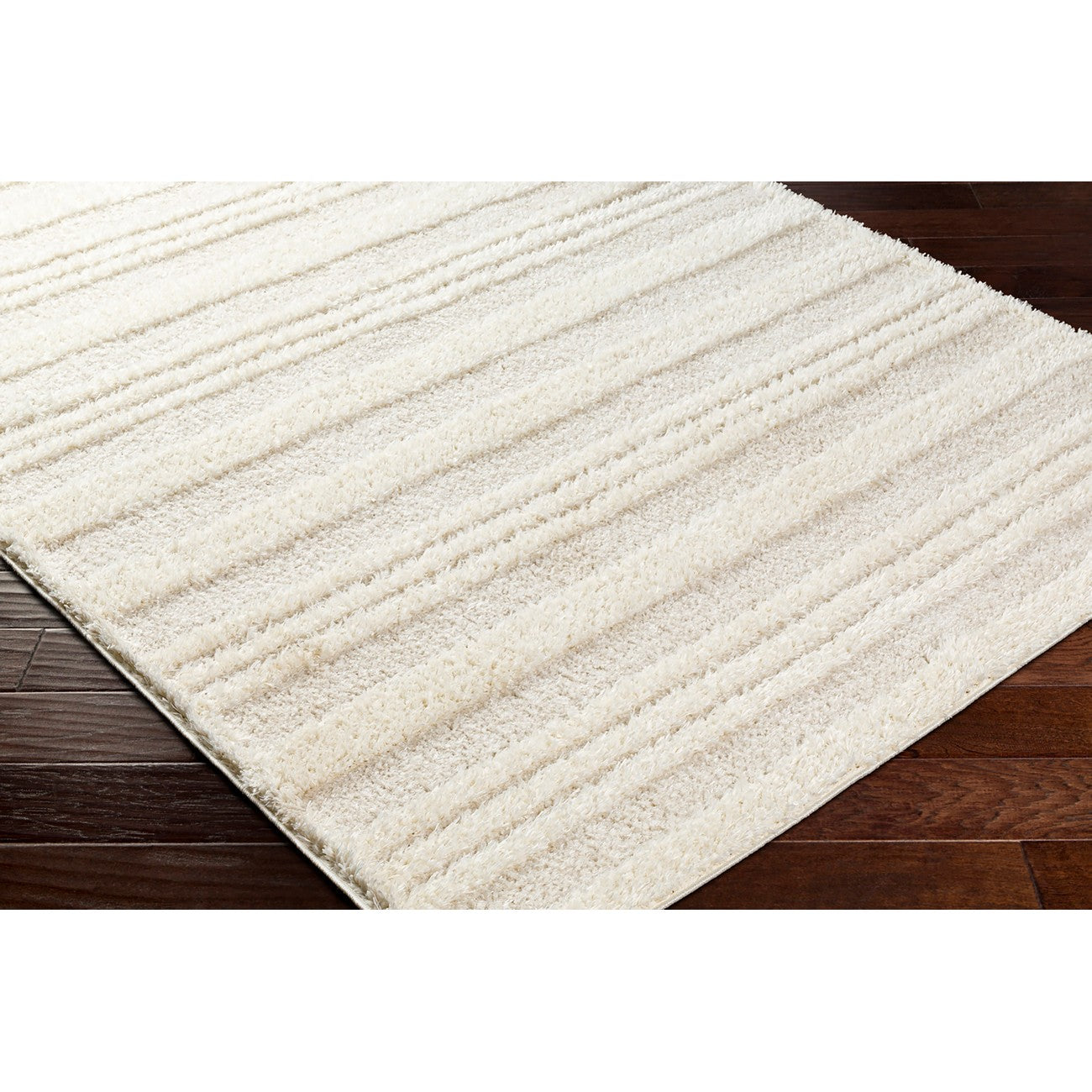 CHUMINI Shaggy Modern Plush Pile Cream Striped Area Rug Corner