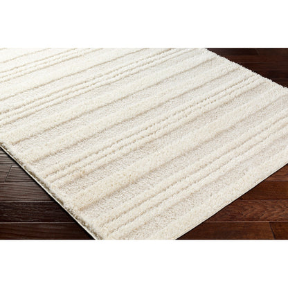 CHUMINI Shaggy Modern Plush Pile Cream Striped Area Rug Corner
