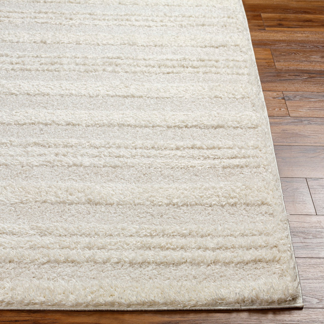 CHUMINI Shaggy Modern Plush Pile Cream Striped Area Rug Front