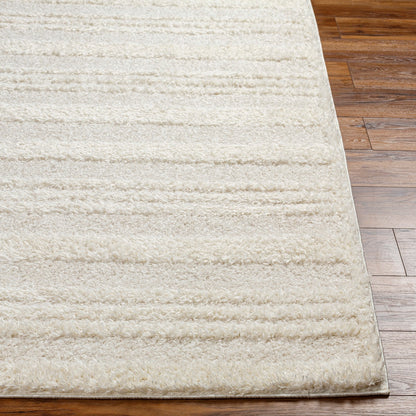 CHUMINI Shaggy Modern Plush Pile Cream Striped Area Rug Front