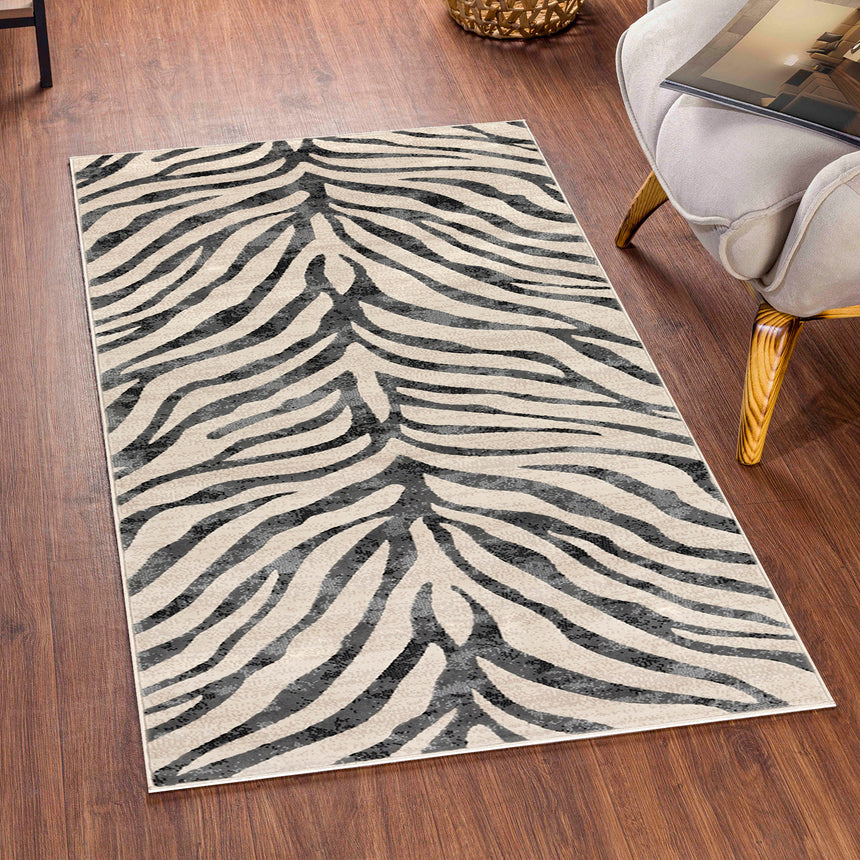 Cybele Scandi Boho Zebra Charcoal Rug