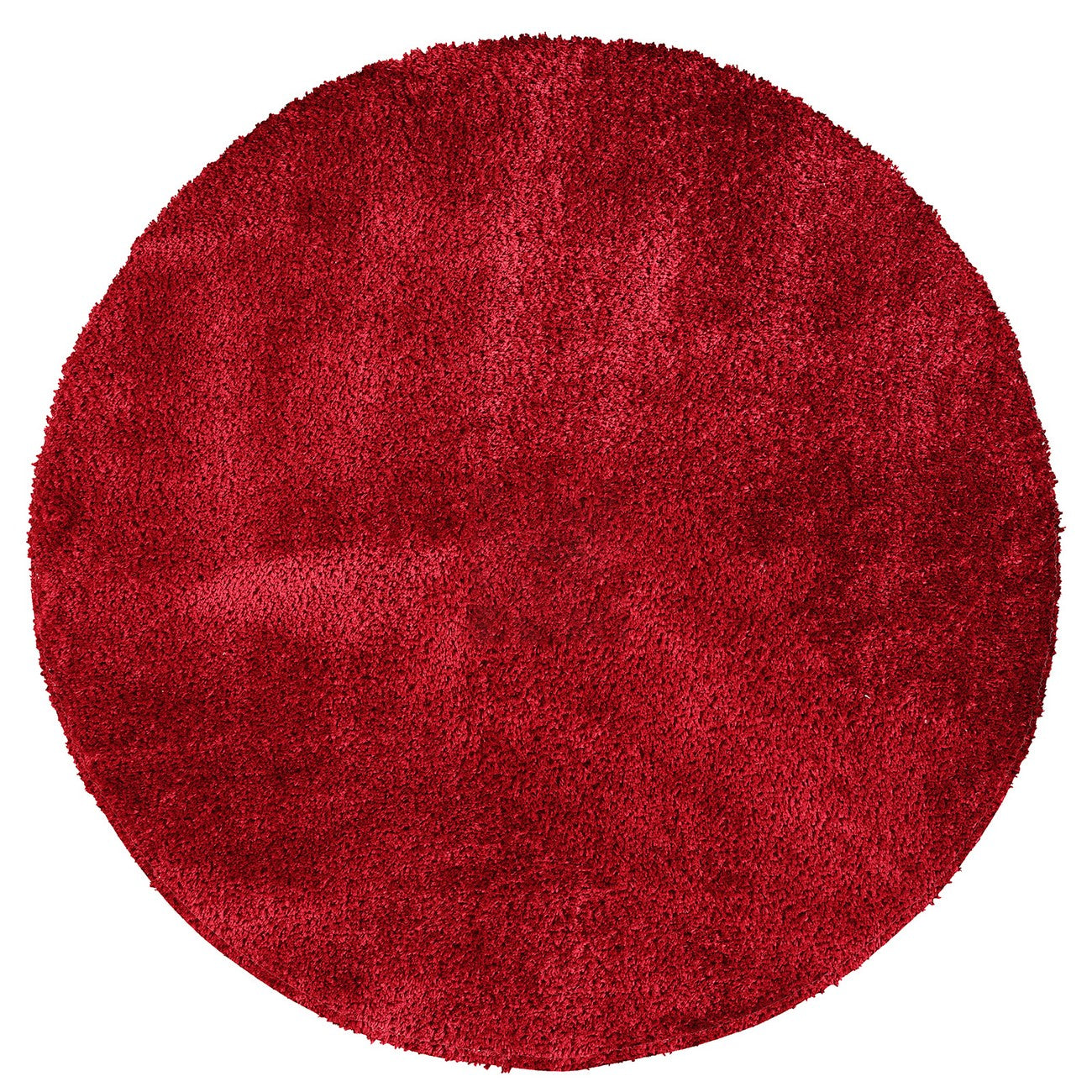 CLAIRE Round Shaggy Solid Color Plush Pile Cherry Area Rug Flat