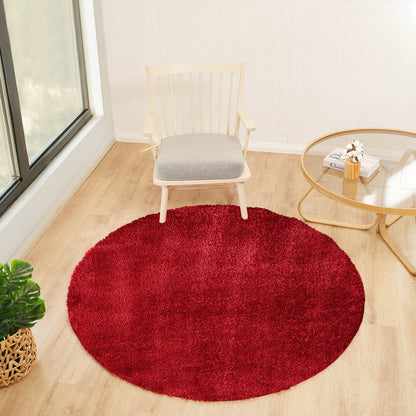 CLAIRE Round Shaggy Solid Color Plush Pile Cherry Area Rug Roomscene
