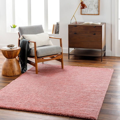 CLAIRE Shaggy Solid Color Plush Pile Coral Area Rug Roomscene