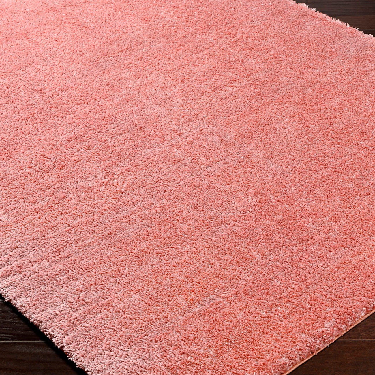 CLAIRE Shaggy Solid Color Plush Pile Coral Area Rug Corner