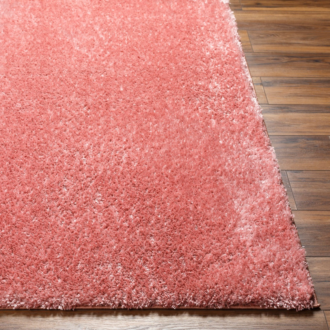 CLAIRE Shaggy Solid Color Plush Pile Coral Area Rug Front