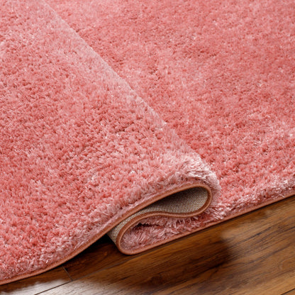 CLAIRE Shaggy Solid Color Plush Pile Coral Area Rug Fold
