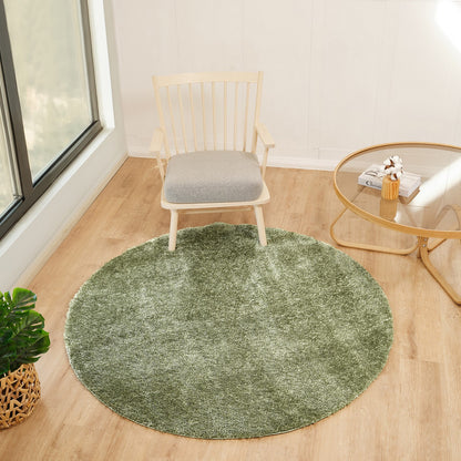CLAIRE Round Shaggy Solid Color Plush Pile Moss Green Area Rug Roomscene