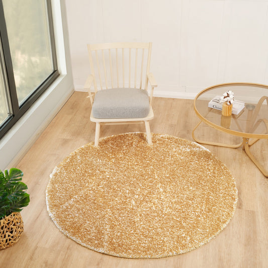 CLAIRE Round Shaggy Solid Color Plush Pile Mustard Area Rug Roomscene