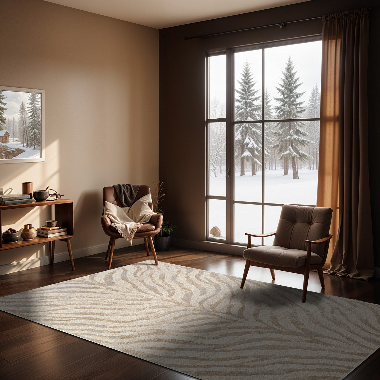 CYBELE Scandi Boho Zebra Light Grey Area Rug Roomscene