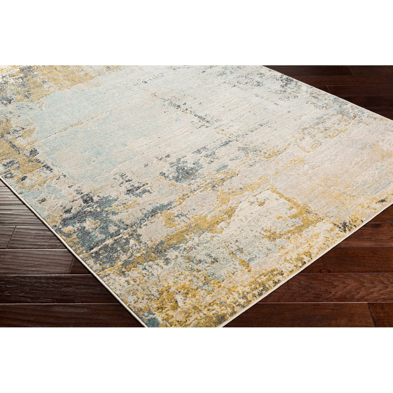 BELLATRIX Abstract Modern Marble Mustard Area Rug Corner