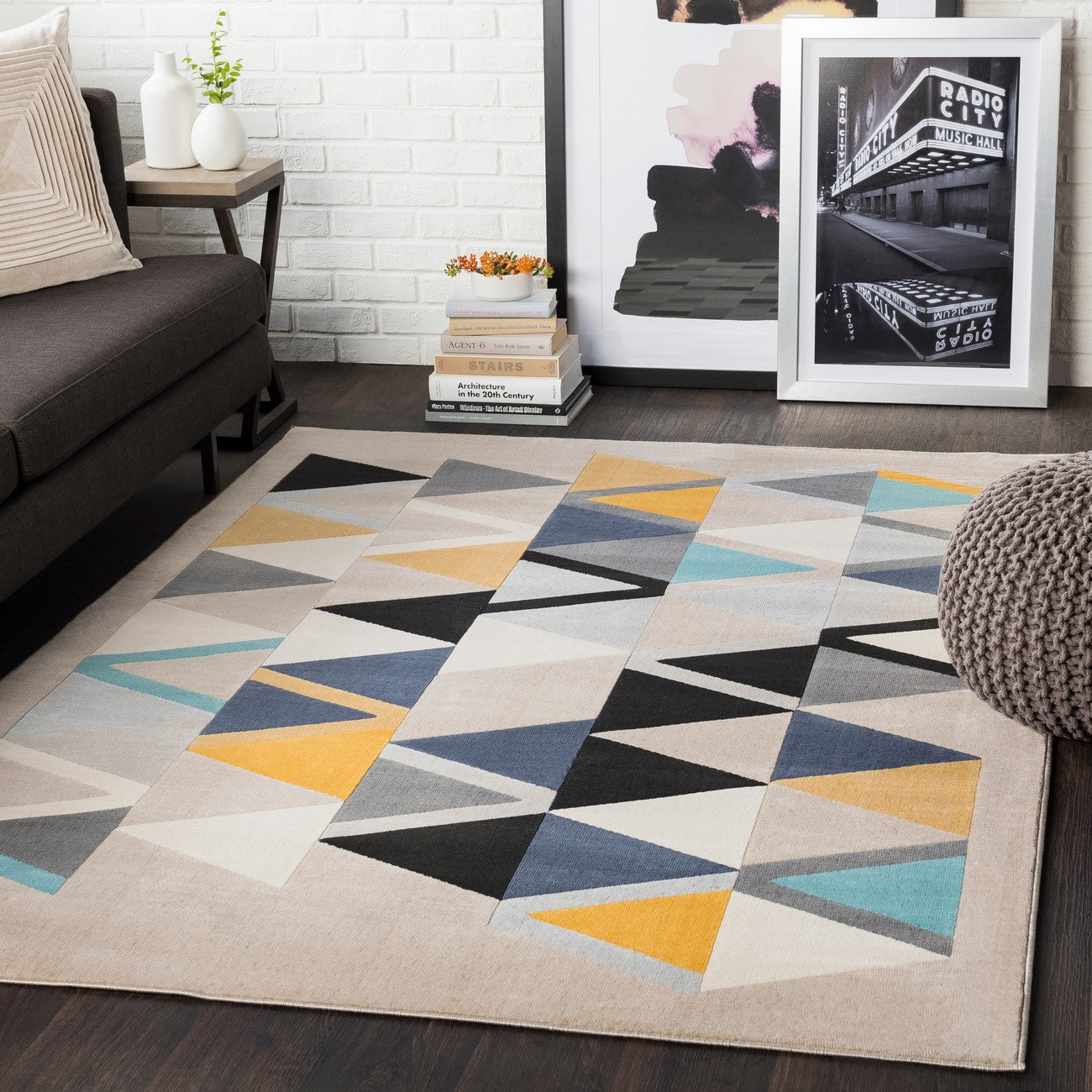 DELANEY Scandi Geometric Mustard Area Rug Roomscene