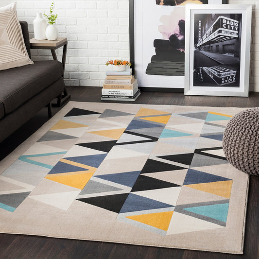 DELANEY Scandi Geometric Mustard Area Rug Roomscene