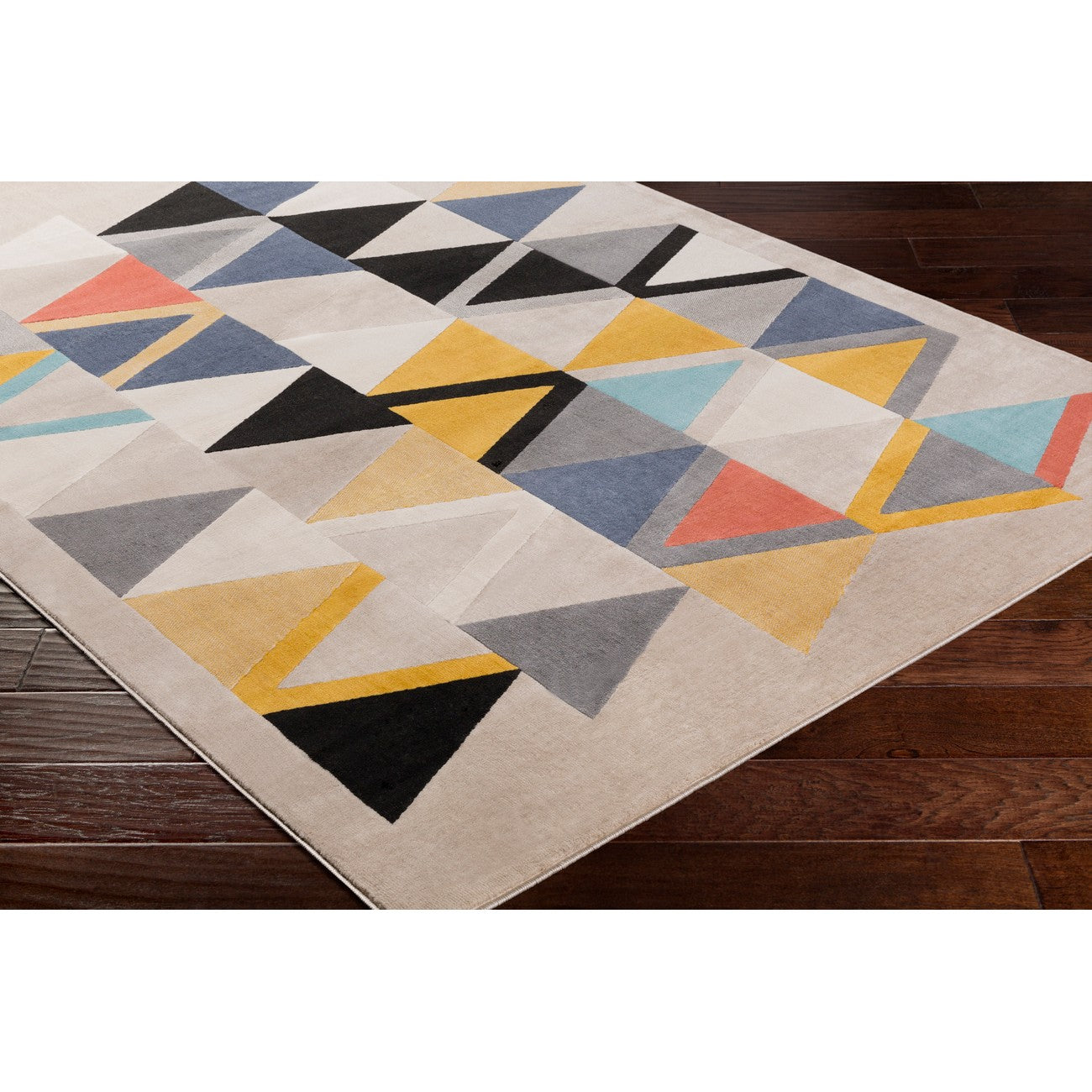 DELANEY Scandi Geometric Taupe Area Rug Corner