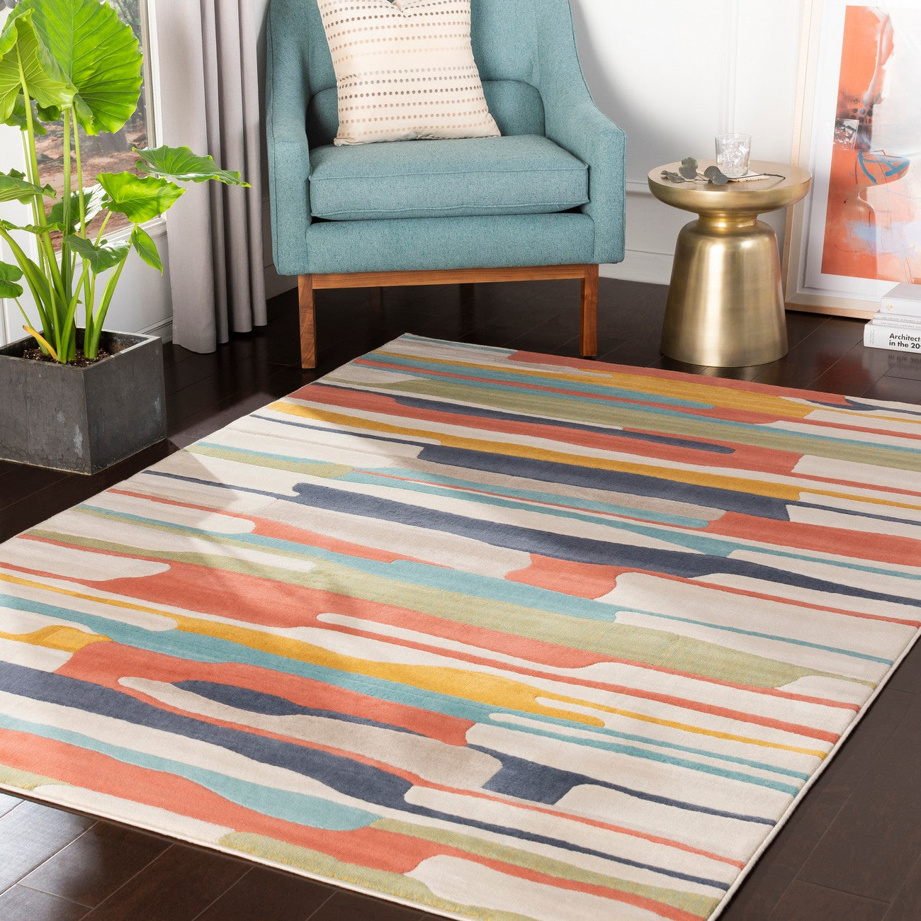 ANAIS Scandi Modern Coral Area Rug Roomscene